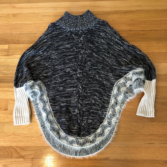 Girls Black/Cream Tweed Cape with Sleeves. And decorative trim accents. - Picture 3 of 4